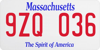 MA license plate 9ZQ036