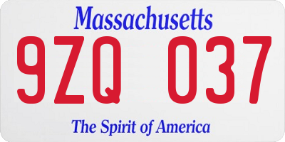 MA license plate 9ZQ037