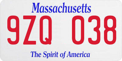 MA license plate 9ZQ038