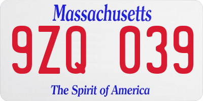MA license plate 9ZQ039