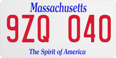 MA license plate 9ZQ040