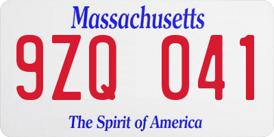 MA license plate 9ZQ041