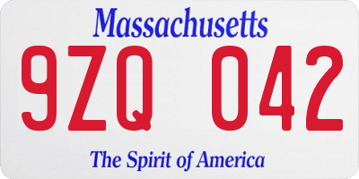 MA license plate 9ZQ042