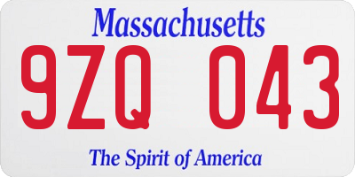 MA license plate 9ZQ043