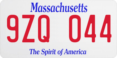 MA license plate 9ZQ044