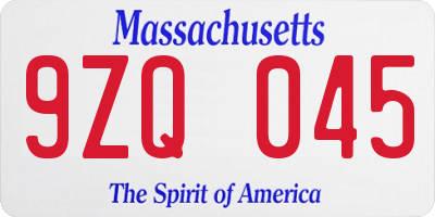 MA license plate 9ZQ045