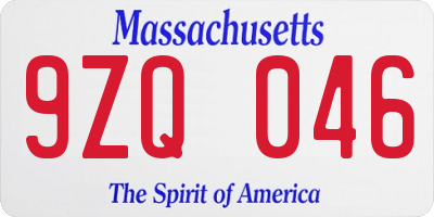 MA license plate 9ZQ046