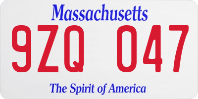 MA license plate 9ZQ047