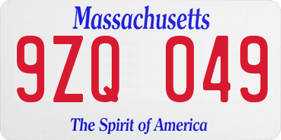 MA license plate 9ZQ049