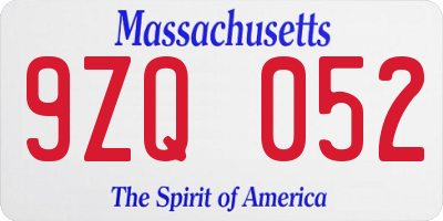 MA license plate 9ZQ052