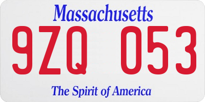 MA license plate 9ZQ053