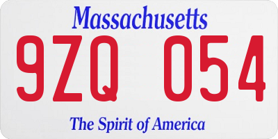 MA license plate 9ZQ054