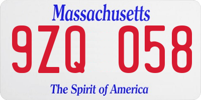 MA license plate 9ZQ058