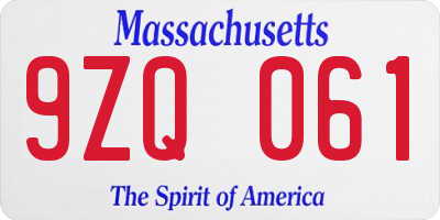 MA license plate 9ZQ061
