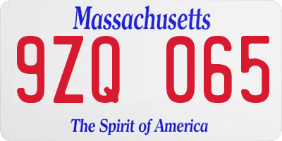 MA license plate 9ZQ065