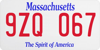 MA license plate 9ZQ067