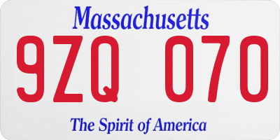 MA license plate 9ZQ070