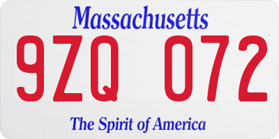 MA license plate 9ZQ072