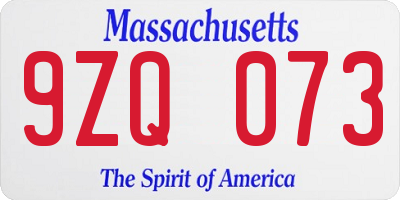 MA license plate 9ZQ073