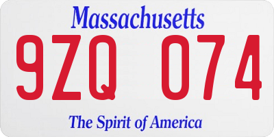 MA license plate 9ZQ074