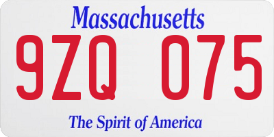 MA license plate 9ZQ075