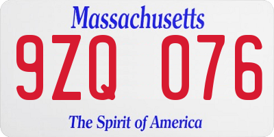 MA license plate 9ZQ076