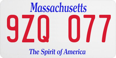 MA license plate 9ZQ077