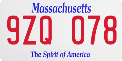 MA license plate 9ZQ078