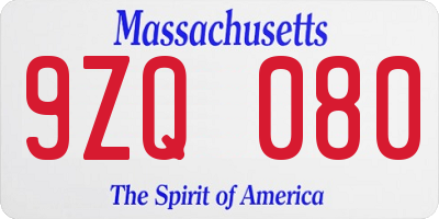 MA license plate 9ZQ080