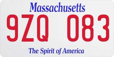 MA license plate 9ZQ083