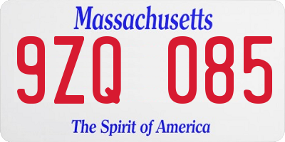 MA license plate 9ZQ085