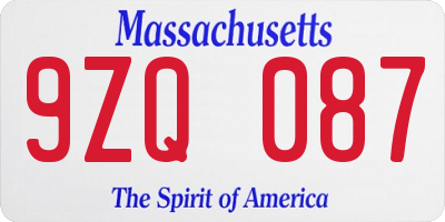 MA license plate 9ZQ087