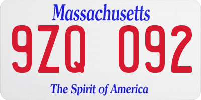 MA license plate 9ZQ092