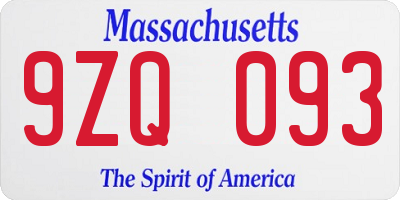 MA license plate 9ZQ093