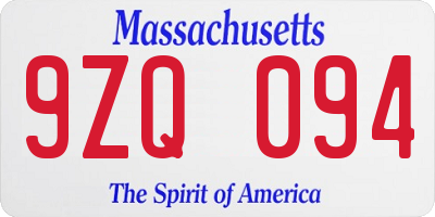 MA license plate 9ZQ094
