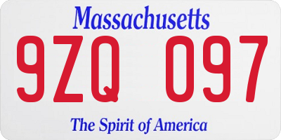 MA license plate 9ZQ097