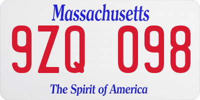 MA license plate 9ZQ098