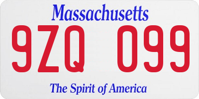 MA license plate 9ZQ099