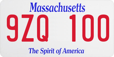 MA license plate 9ZQ100