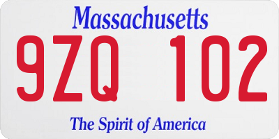 MA license plate 9ZQ102