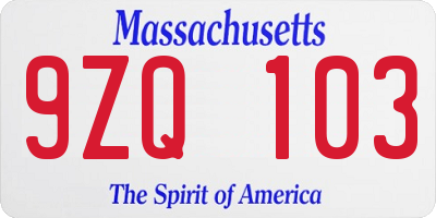 MA license plate 9ZQ103