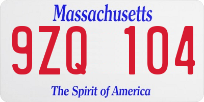 MA license plate 9ZQ104