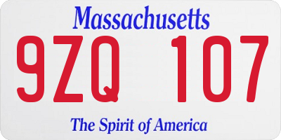 MA license plate 9ZQ107