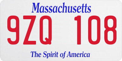 MA license plate 9ZQ108