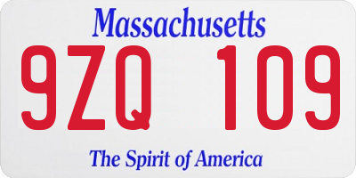 MA license plate 9ZQ109