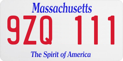 MA license plate 9ZQ111