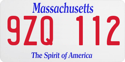 MA license plate 9ZQ112
