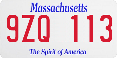 MA license plate 9ZQ113