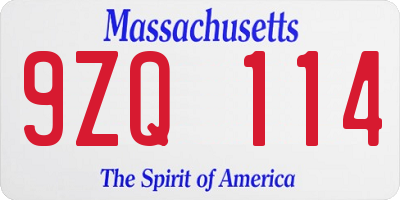 MA license plate 9ZQ114