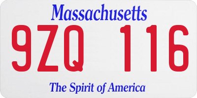 MA license plate 9ZQ116